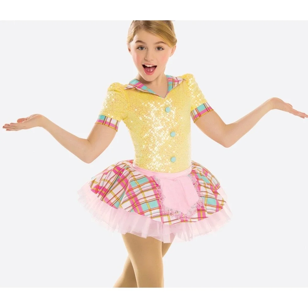 Revolution Dancewear 9 To 5 Sequin Dance Costume Plaid Tulle Skirt Medium Child